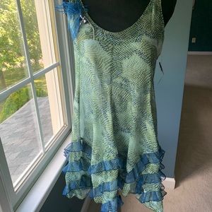 Blue green snake print dress